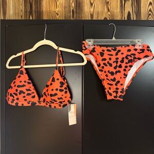 Vibrant Orange Bikini Set with Black Spots